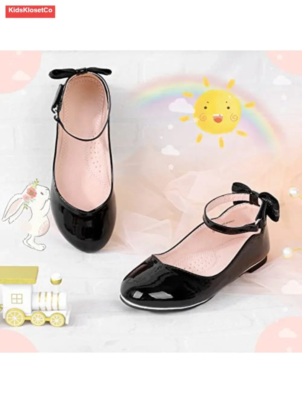 Girls Mary Jane Flats Bow Ankle Strap School Party Shoes